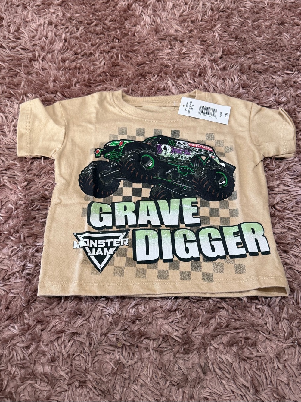 Grave Digger Monster Jam Kids Tee - Tan with Green Graphic
